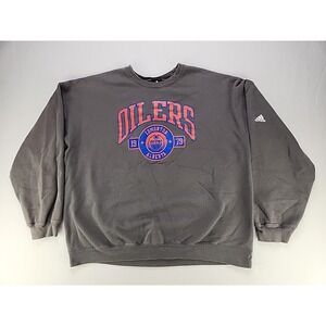 Y2K Adidas NHL Oilers Mens Sweater Size 2XL Gray Hockey Vintage Edmonton